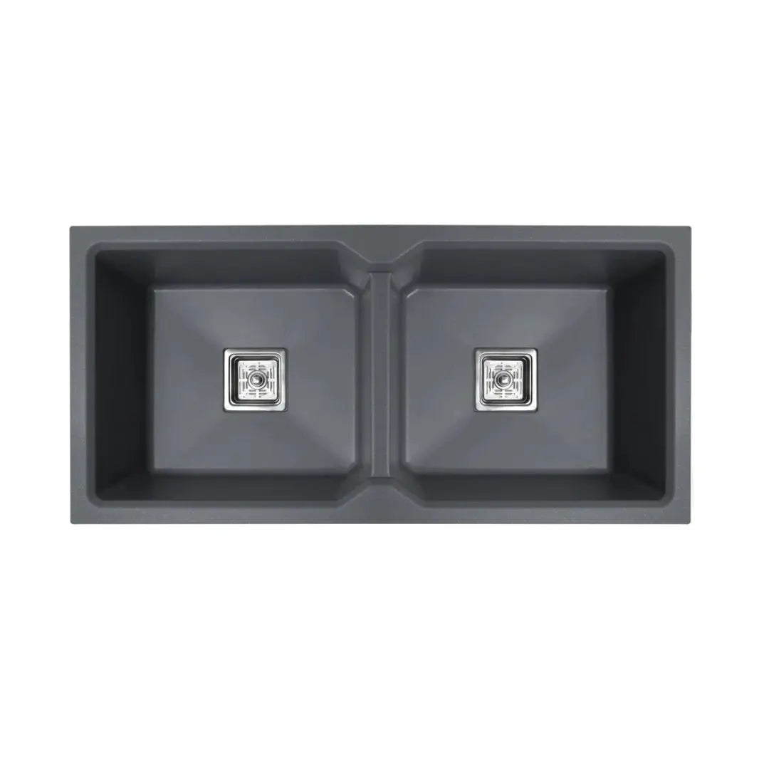 Fossa 37"x18"x10" inch Quartz Double Bowl Stone Kitchen Sink ( Grey ) Fossa Home