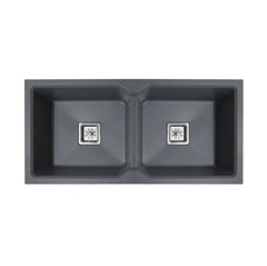 Fossa 37"x18"x10" inch Quartz Double Bowl Stone Kitchen Sink ( Grey ) Fossa Home