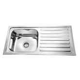 Fossa 37"x18"x10" inch Single Bowl With Drain Board 304 Grade Stainless Steel Kitchen Sink With SS Coupling Glossy Finish Fossa Home