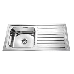 Fossa 37"x18"x10" inch Single Bowl With Drain Board 304 Grade Stainless Steel Kitchen Sink With SS Coupling Glossy Finish Fossa Home