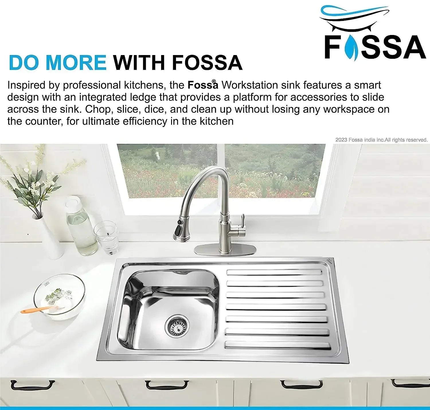 Premium Indian (37 x 18 x 10) Inch Single Bowl Drain Board Indian Kitchen Sink Scratch-Resistant Glossy Finish - Fossa Home