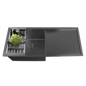 Premium black Single Bowl with Drain Board Handmade Kitchen Sink (37 x 18 x 10) - Fossa Home