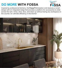 Fossa 37"x18"x10" Inch Single Bowl With Drain Board Premium Handmade Kitchen Sink Gold Fossa Home
