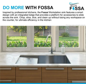 FOSSA 37"x18"x10" Inch Single Bowl With Drain Board Premium Handmade Kitchen Sink Silver Fossa Home