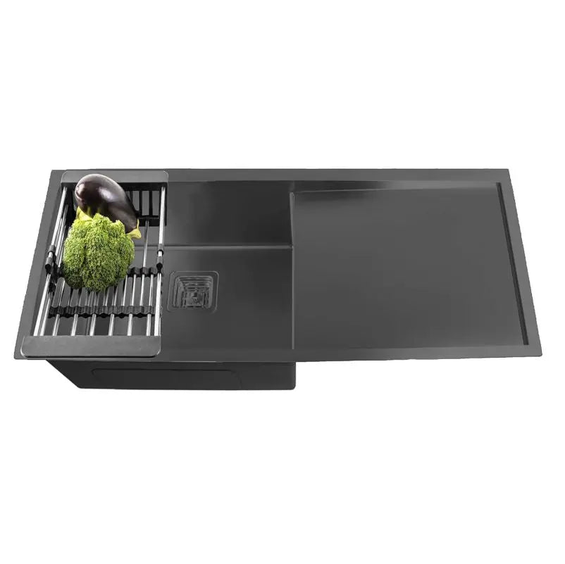 Fossa 37"x18"x10" Inch Single Bowl With Drain Board SS-304 Grade Handmade Kitchen Sink Black Fossa Home