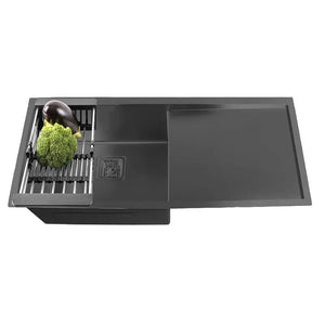 Fossa 37"x18"x10" Inch Single Bowl With Drain Board SS-304 Grade Handmade Kitchen Sink Black Fossa Home