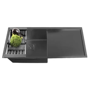 304 black Single Bowl with Drain Board Handmade Kitchen Sink (37 x 18 x 10) - Fossa Home