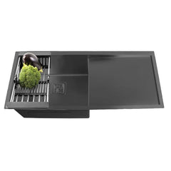 Fossa 37"x18"x10" Inch Single Bowl With Drain Board SS-304 Grade Handmade Kitchen Sink Black Fossa Home