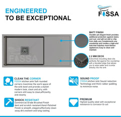 Fossa 37"x18"x10" Inch Single Bowl With Drain Board SS-304 Grade Handmade Kitchen Sink Black Fossa Home