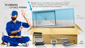 304 silver Single Bowl with Drain Board Handmade Kitchen Sink (40"x18"10") - Fossa Home