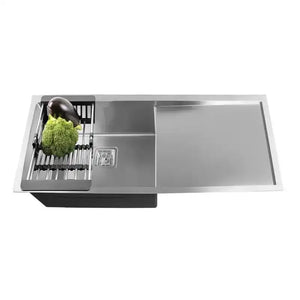 Premium silver Single Bowl with Drain Board Handmade Kitchen Sink (40"x18"x10) - Fossa Home