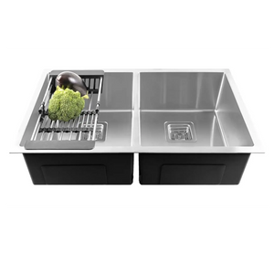 Premium Handmade (42x 20x 10) inch Double Bowl Silver Stainless Steel Kitchen Sink - Fossa Home