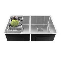 Fossa 42"x20"x10" Inch Double Bowl Premium Handmade Kitchen Sink Matte Finish Silver Fossa Home
