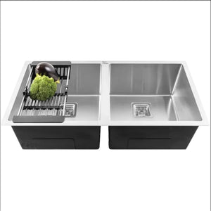304 Handmade (42 x 20 x 10) Inch Stainless Steel Double Bowl Silver Kitchen Sink - Fossa Home