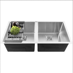 Fossa 42"x20"x10" Inch Double Bowl SS-304 Grade Handmade Kitchen Sink Matte Finish Silver Fossa Home