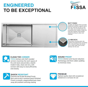 304 silver Single Bowl with Drain Board Handmade Kitchen Sink (42"x20"x10) - Fossa Home