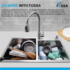 Fossa 45"x20"x10" Double Bowl With Tap Hole Stainless Steel Handmade Kitchen Sink Matte Finish