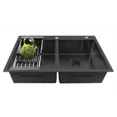 Fossa 45"x20"x10" Double Bowl With Tap Hole Premium Stainless Steel Handmade Kitchen Sink Matte Finish Black Fossa Home