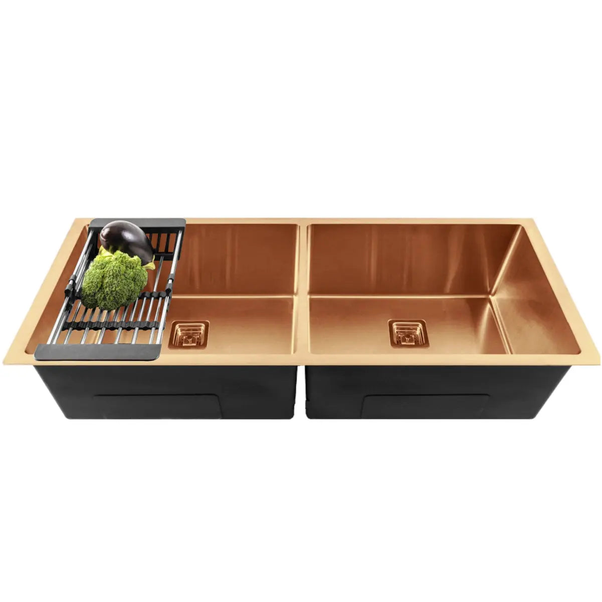 Fossa 45"x20"x10" Inch Double Bowl 304 Grade Handmade Kitchen Sink Rose Gold Fossa Home