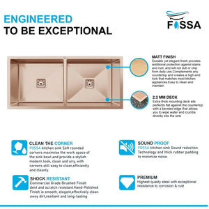 304 Handmade (45x 20x 10) Inch Double Bowl Rose gold Stainless Steel Kitchen Sink - Fossa Home