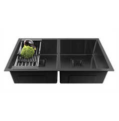 Fossa 45"x20"x10" Inch Double Bowl Premium Handmade kitchen Sink Stainless Steel Black Fossa Home