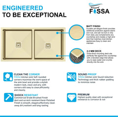 Fossa 45"x20"x10" Inch Double Bowl Premium Stainless Steel Handmade kitchen Sink Gold Fossa Home