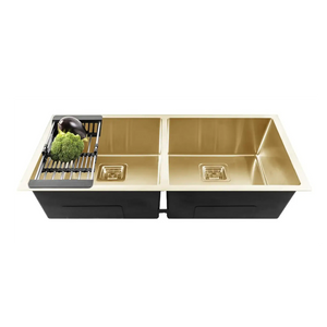 Fossa 45"x20"x10" Inch Double Bowl Premium Stainless Steel Handmade kitchen Sink Gold Fossa Home