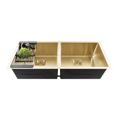Fossa 45"x20"x10" Inch Double Bowl Premium Stainless Steel Handmade kitchen Sink Gold Fossa Home