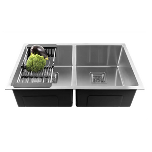 Fossa 45"x20"x10" Inch Double Bowl Premium Stainless Steel Handmade Kitchen Sink matt Finish Silver Fossa Home