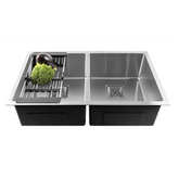 Fossa 45"x20"x10" Inch Double Bowl Premium Stainless Steel Handmade Kitchen Sink matt Finish Silver Fossa Home