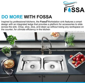 Fossa 45"x20"x10" inch Double Bowl 304 Grade Stainless Steel Kitchen Sink With SS Coupling Glossy Finish Fossa Home