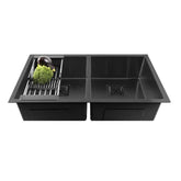 Fossa 45"x20"x10" Inch Double Bowl SS-304 Grade Handmade kitchen Sink Stainless Steel Black Fossa Home