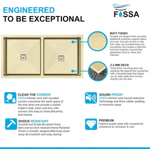 Fossa 45"x20"x10" Inch Double Bowl SS-304 Grade Stainless Steel Handmade kitchen Sink Gold Fossa Home