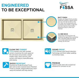 304 Handmade (45 x 20x 10) Inch Double Bowl Gold Stainless Steel Kitchen Sink - Fossa Home