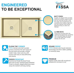 Fossa 45"x20"x10" Inch Double Bowl SS-304 Grade Stainless Steel Handmade kitchen Sink Gold Fossa Home