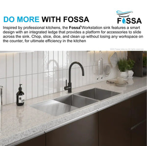 Fossa 45"x20"x10" Inch Double Bowl With Drain Board Premium Stainless Steel Handmade Kitchen Sink Matte Finish Fossa Home