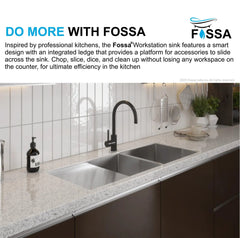 Fossa 45"x20"x10" Inch Double Bowl With Drain Board Premium Stainless Steel Handmade Kitchen Sink Matte Finish Fossa Home