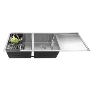 Premium Handmade 45"x20"x10" inch Stainless Steel Double Bowl Silver Kitchen Sink with Drain Board - Fossa Home