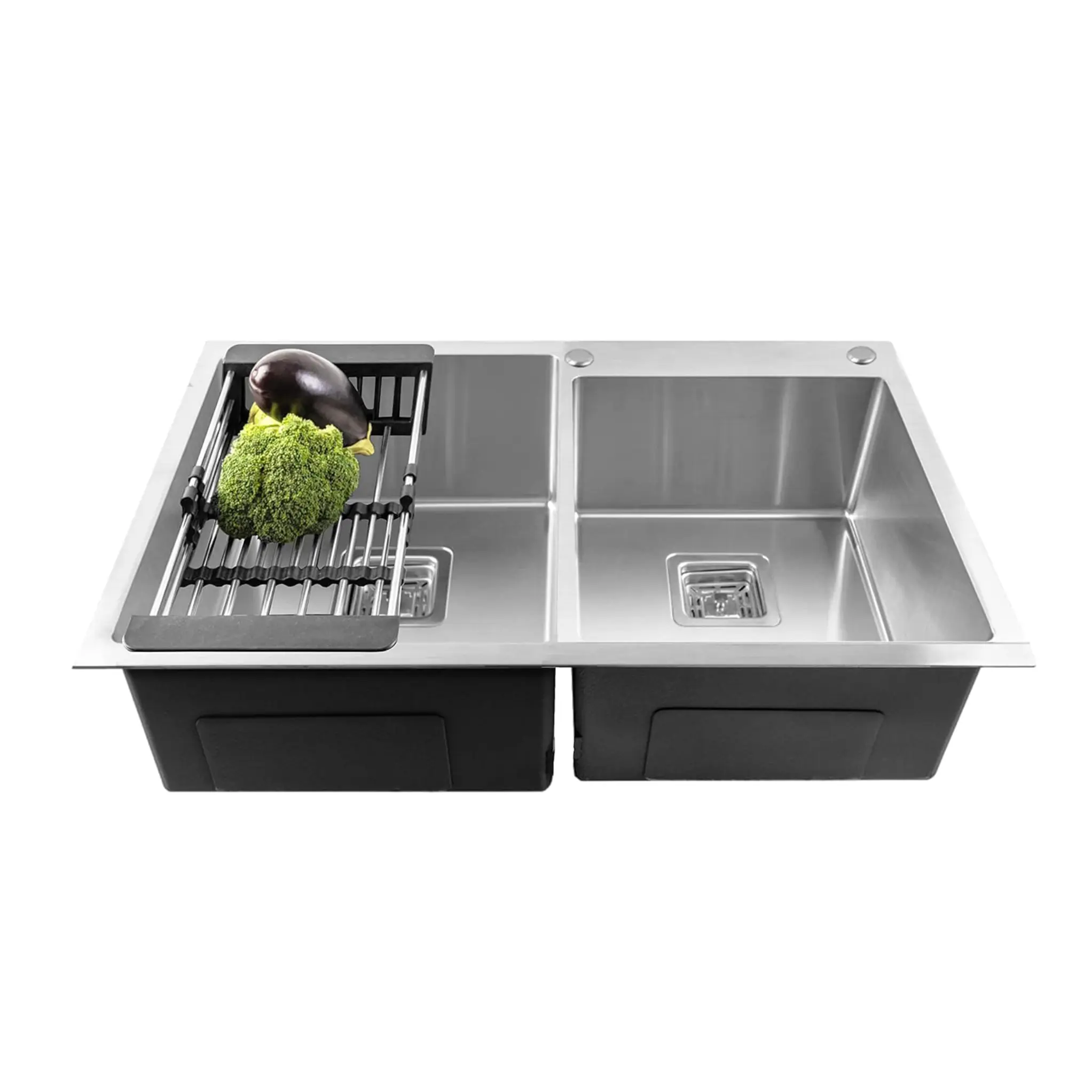 Fossa 45"x20"x10" Inch Double Bowl With Single Tap Hole Prremium Stainless Steel Handmade Kitchen Sink Matte Finish Silver Fossa Home