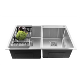 Fossa 45"x20"x10" Inch Double Bowl With Single Tap Hole Prremium Stainless Steel Handmade Kitchen Sink Matte Finish Silver Fossa Home
