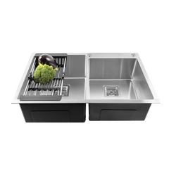 Fossa 45"x20"x10" Inch Double Bowl With Single Tap Hole Prremium Stainless Steel Handmade Kitchen Sink Matte Finish Silver Fossa Home