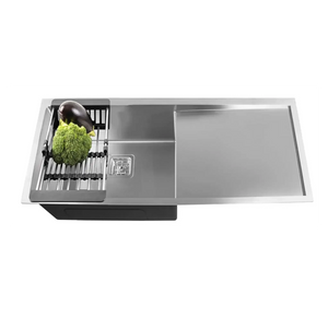 Premium silver Single Bowl with Drain Board Handmade Kitchen Sink (45"x20"x10) - Fossa Home