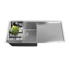 Fossa 45"x20"x10" Inch Single Bowl With Drain Board Premium Stainless Steel Handmade Kitchen Sink Matte Finish Silver Fossa Home
