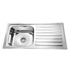 Fossa 45"x20"x10" inch Single Bowl With Drain Board 304 Grade Stainless Steel Kitchen Sink With SS Coupling Glossy Finish Fossa Home
