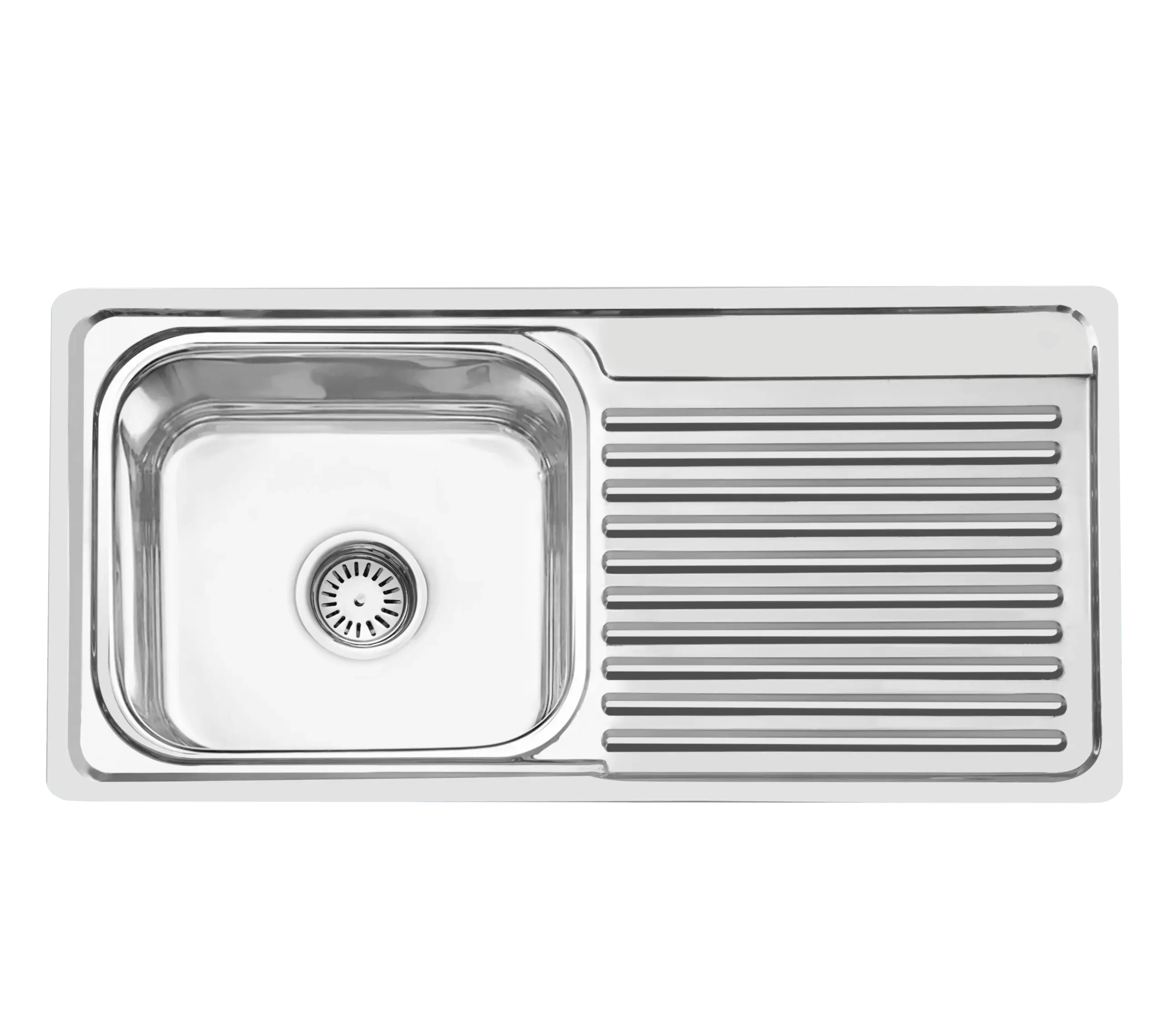 Fossa 45"x20"x10" inch Single Bowl With Drain Board 304 Grade Stainless Steel Kitchen Sink With SS Square Coupling Glossy Finish Fossa Home