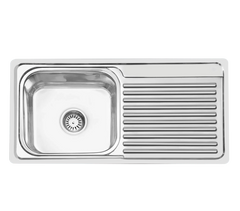 Fossa 45"x20"x10" inch Single Bowl With Drain Board 304 Grade Stainless Steel Kitchen Sink With SS Square Coupling Glossy Finish Fossa Home