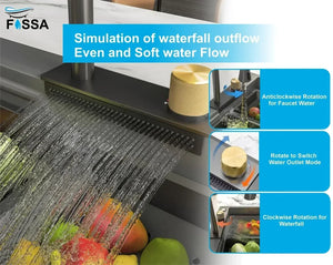 304 black Stainless Steel Smart Waterfall Kitchen Sink (47"x18"x10") - Fossa Home