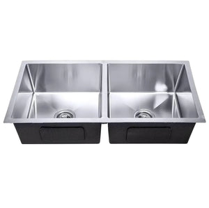 Fossa Premium Stainless Steel Handmade 37"x18"x10" Double Bowl Round Coupling Kitchen Sink Matte Finish Included Strainer-Basket,Sink Coupling,Waste Pipe Fossa Home