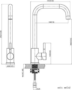Single-Flow L Bend 360° Hot & Cold Brass Stainless Steel Kitchen Mixer Faucet Black - Fossa Home
