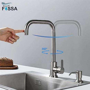 Single-Flow L Bend 360° Hot & Cold Brass Stainless Steel Kitchen Mixer Faucet Silver - Fossa Home
